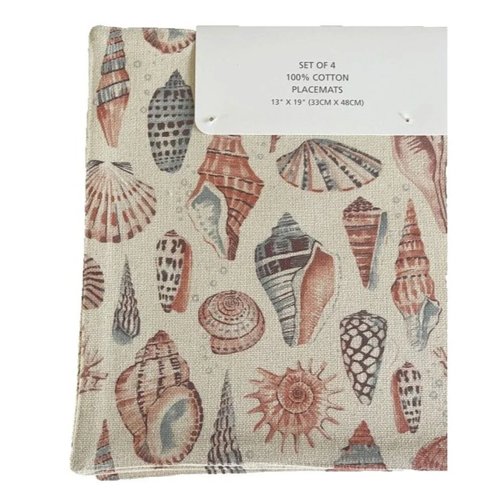 Sigrid Olsen Placemats Sepia Shells Summer Beach Machine Wash 13x19 Set of 4